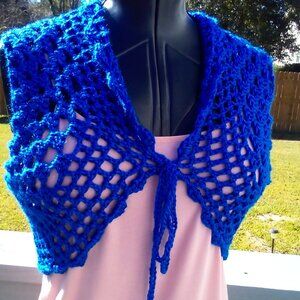 Handed Crafted Mesh Bolero Vest, Size Small, Color Blue.